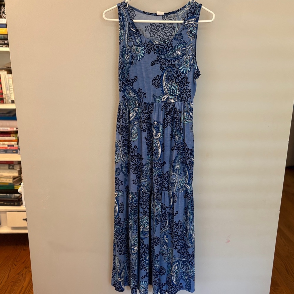 Blue Paisley Sleeveless Maxi Dress – Size L 💙🌿